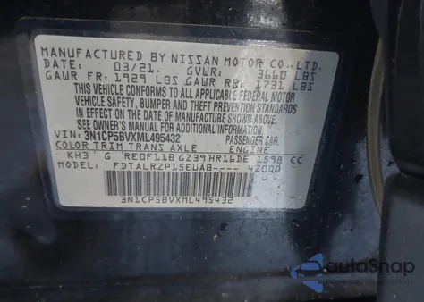 2021 Nissan Kicks S Xtronic Cvt z USA, uszkodzony, nr VIN 3N1CP5BVXML495432